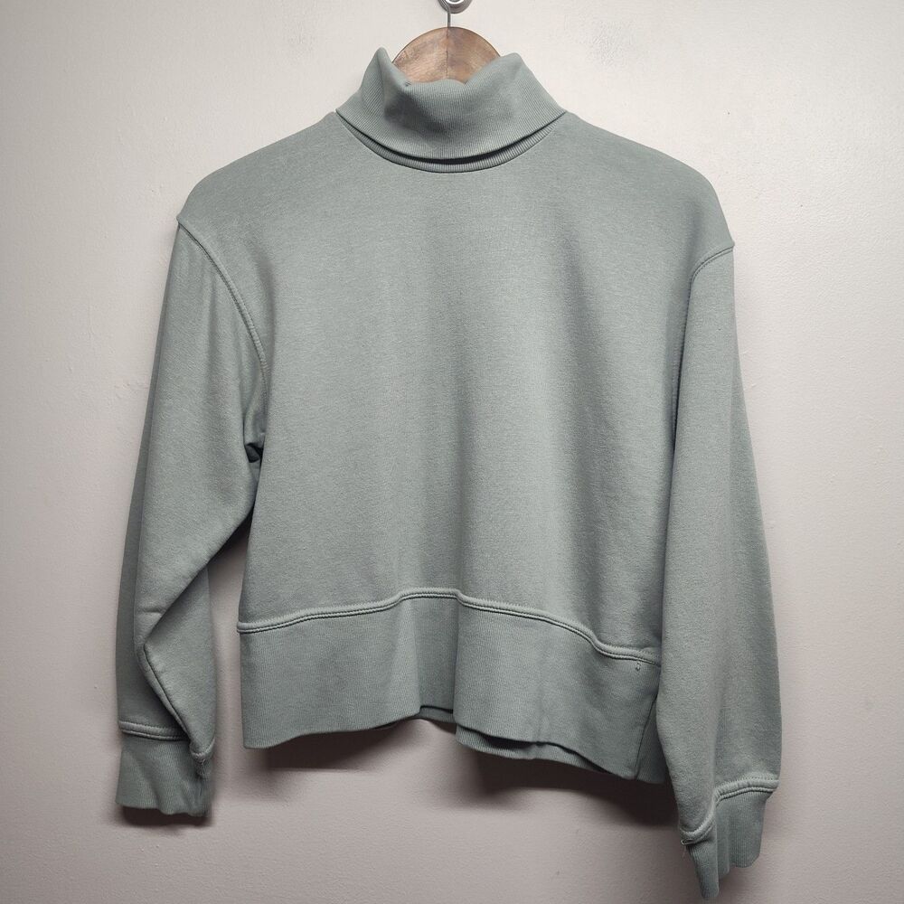 Zara Cropped Sweater Women Size S Green High Neck Preppy Fall Spring Casual
